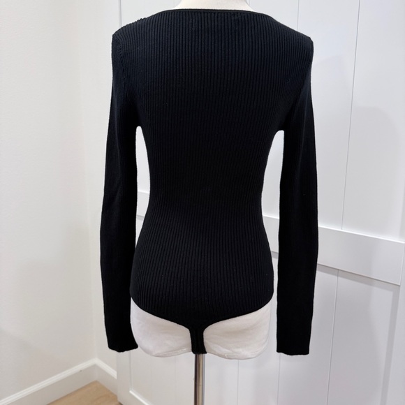 Abercrombie Fitch Sweetheart Square Neck Knit Bodysuit M Balletcore Goth Grunge - Picture 2 of 12